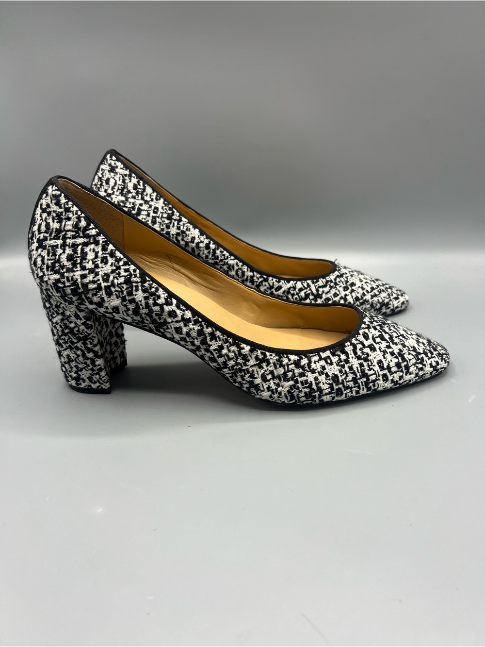 Talbots Kelsey Black White Tweed Pointed Toe Block Heel Pumps Women’s
